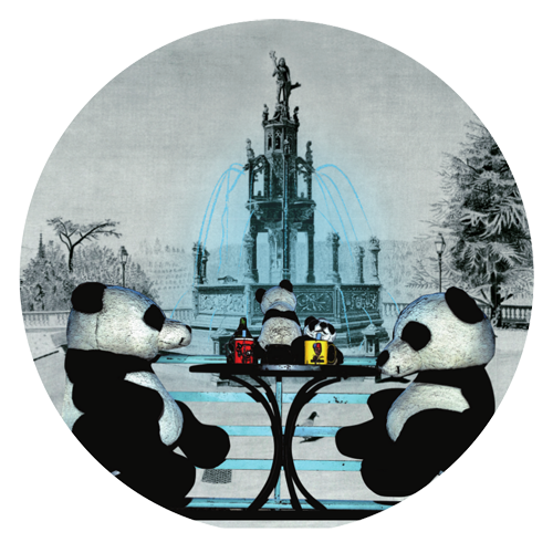 Logo du musée deux pandas autours d'une table, les mascotte du musée